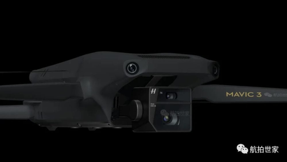 Rendering of the DJI Mavic 3 in flight, circulated by a Chinese source.