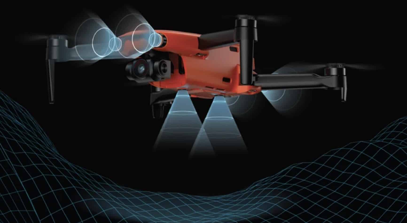 Autel EVO Nano with the three-way binocular vision sensors used for obstacle avoidance.