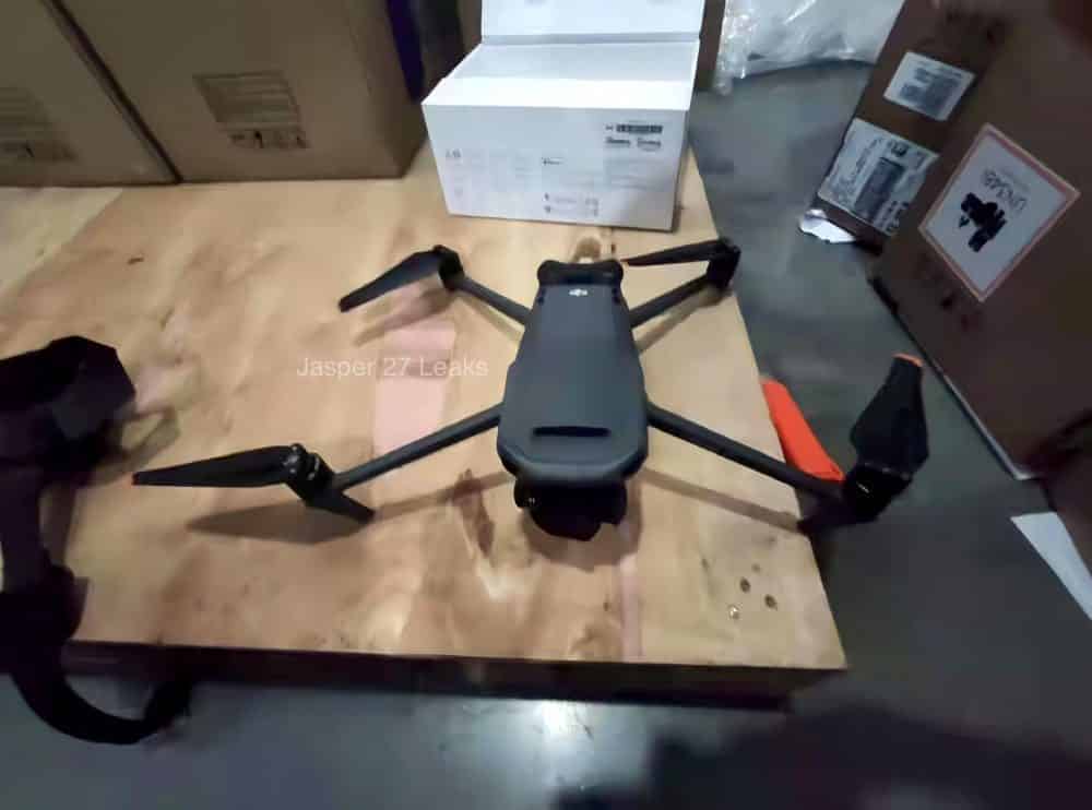 The leaked Mavic 3 seen from another angle, showing noticeably larger propellers.