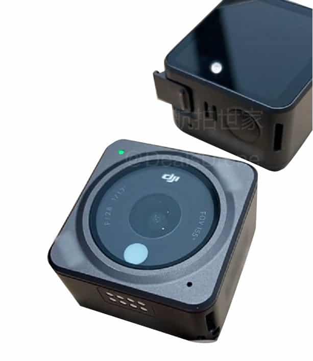 The modular DJI Action 2 camera and its magnetic mounting system in an unboxing photo.