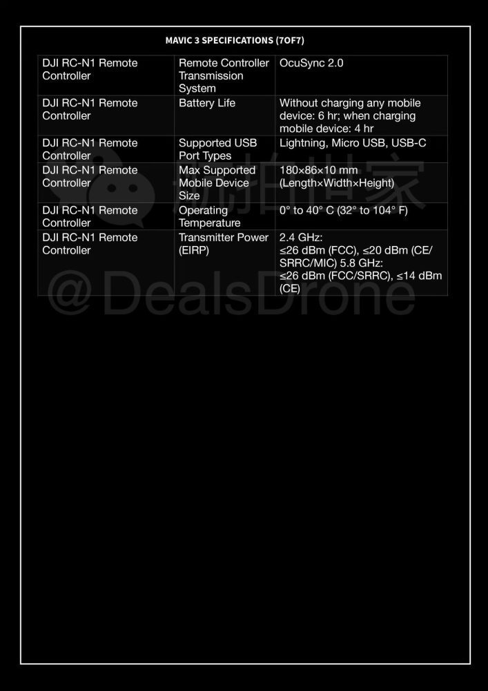 Last of the leaked Mavic 3 spec images published before DJI's announcement.