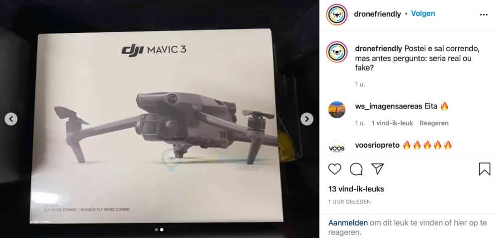 Leaked DJI Mavic 3 Fly More Combo box sitting in a black plastic Best Buy crate.
