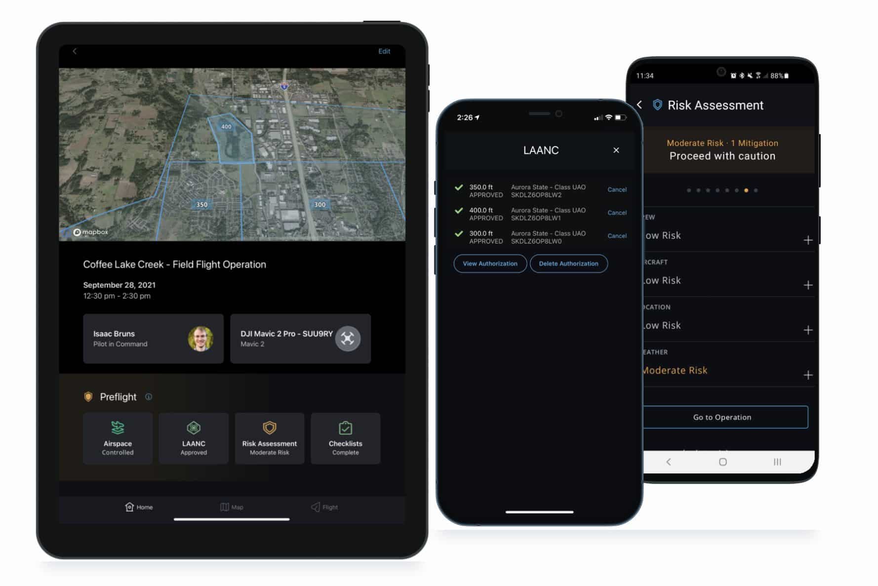 Screenshot of the Skyward InFlight preflight status bar with its color-coded alerts.