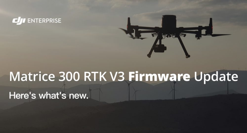 Screenshot of a DJI Enterprise slide announcing the Matrice 300 RTK V3 firmware update.