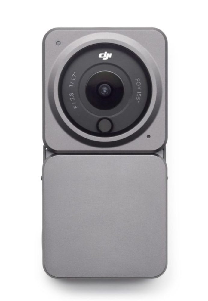 Leaked DJI Action 2 image highlighting the aluminum alloy body and magnetic locking design.