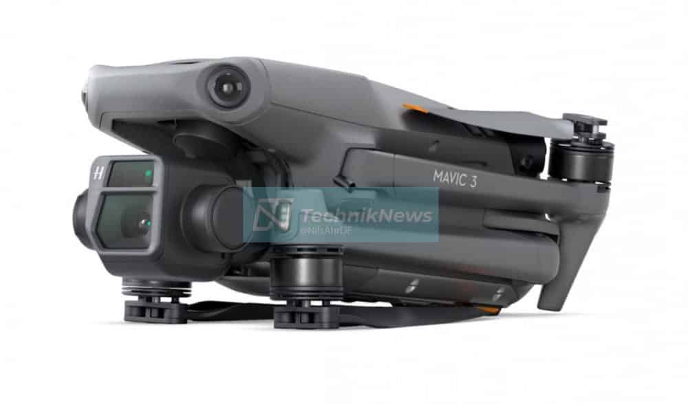 Leaked DJI store photo of the Mavic 3 with its Hasselblad dual-camera gimbal.