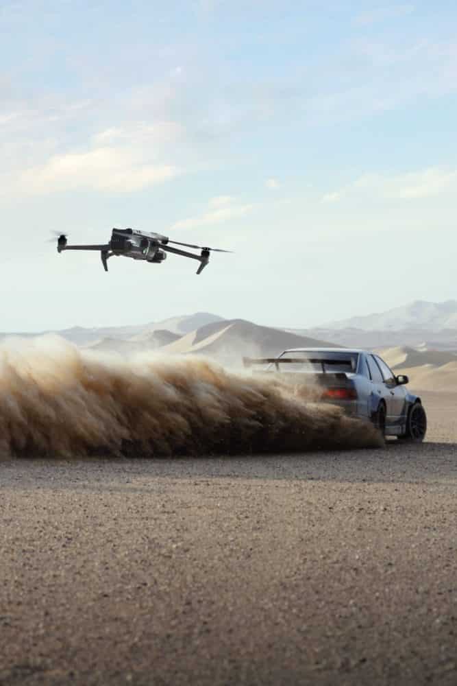 Vertical frame from DJI's Mavic 3 car drifting photo set.