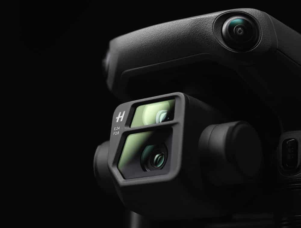 Close up of the DJI Mavic 3 Cine and its 4/3 CMOS Hasselblad camera.