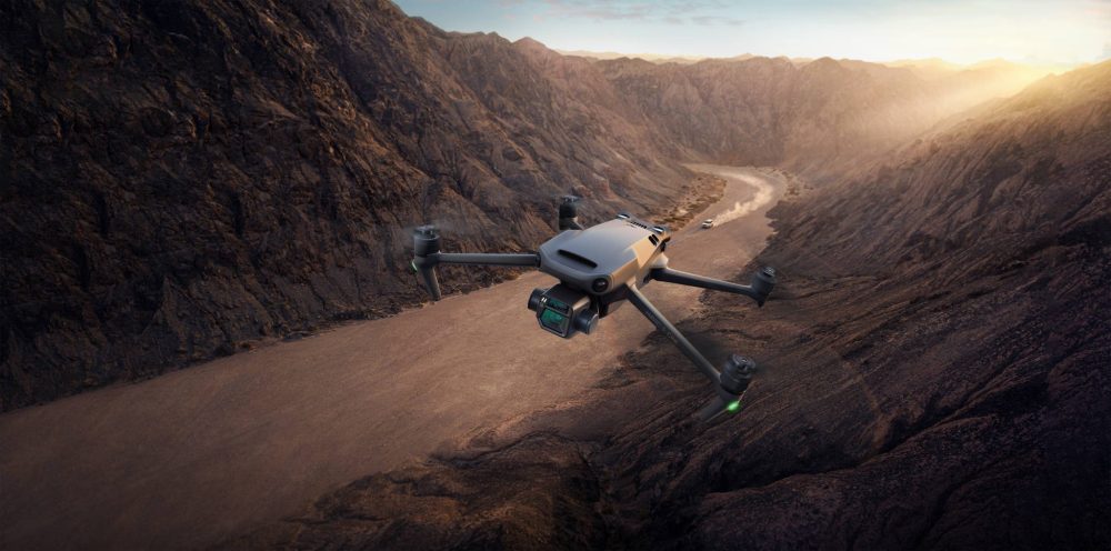DJI Mavic 3 launch key visual photographed over canyon terrain.