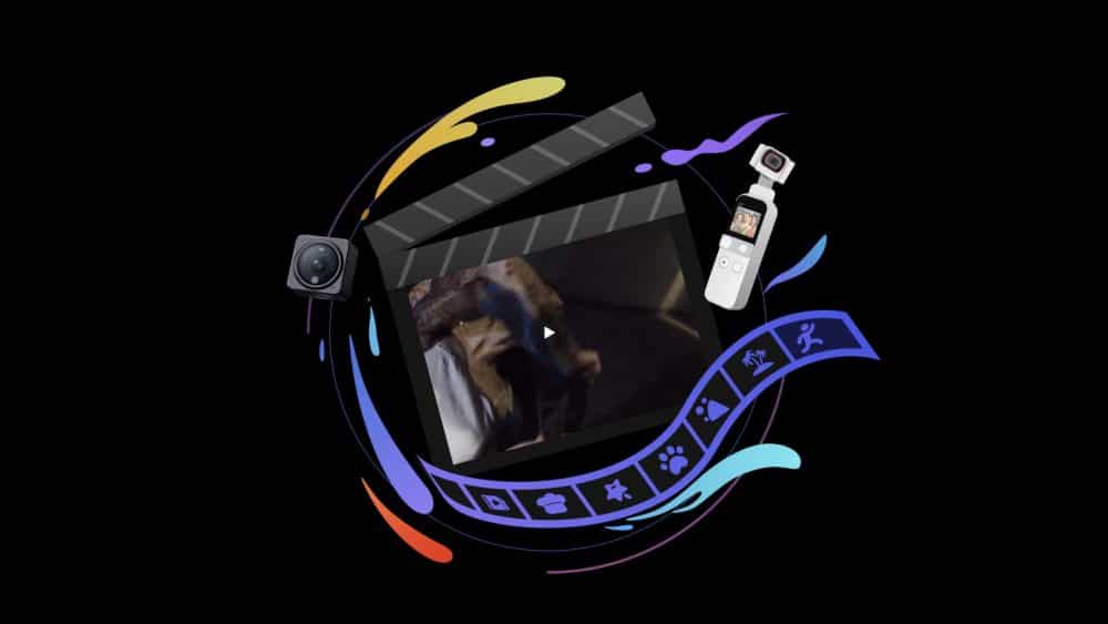 SkyPixel contest artwork with a clapperboard, film strip and DJI cameras.