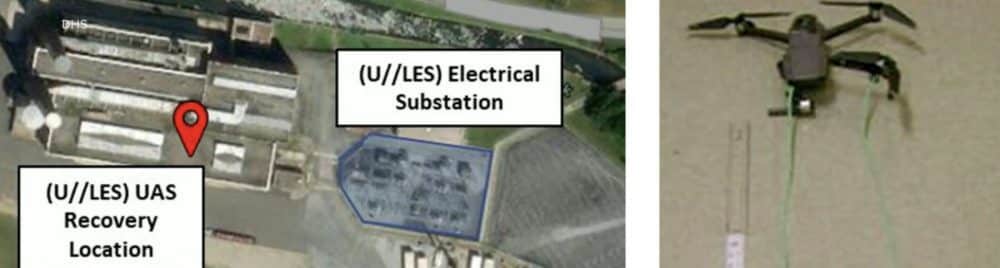 Law enforcement slide pairing a substation map with the recovered modified Mavic 2.