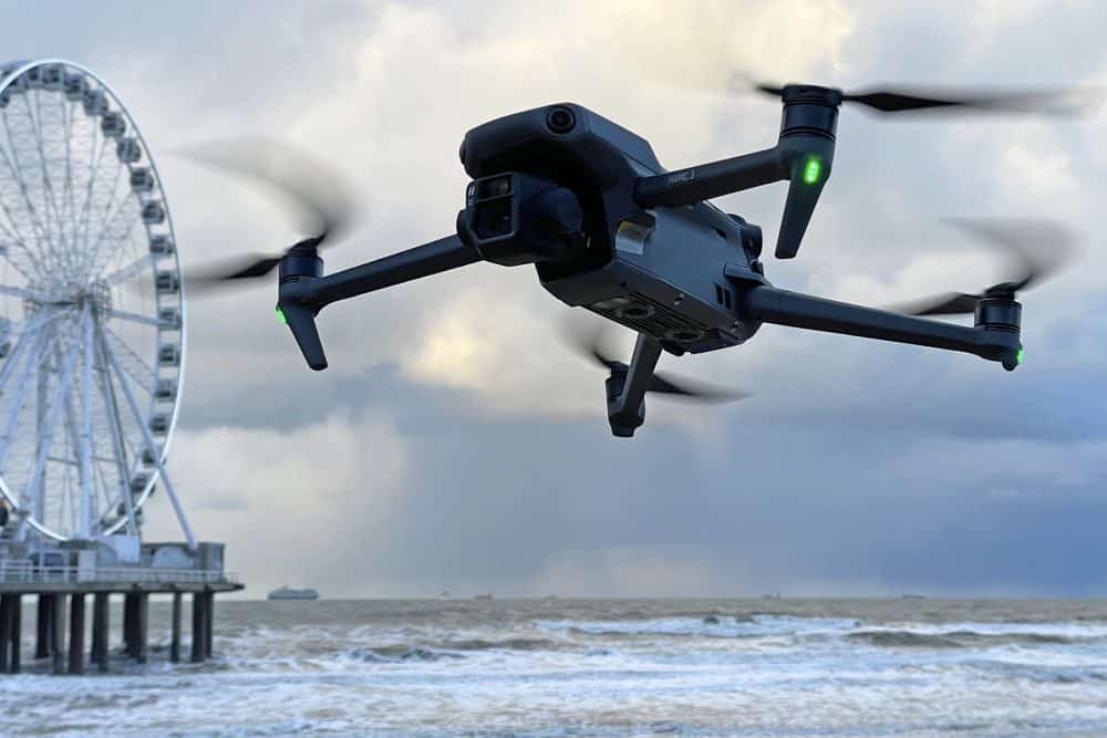DJI Mavic 3 holding steady in a stiff breeze during a test flight.