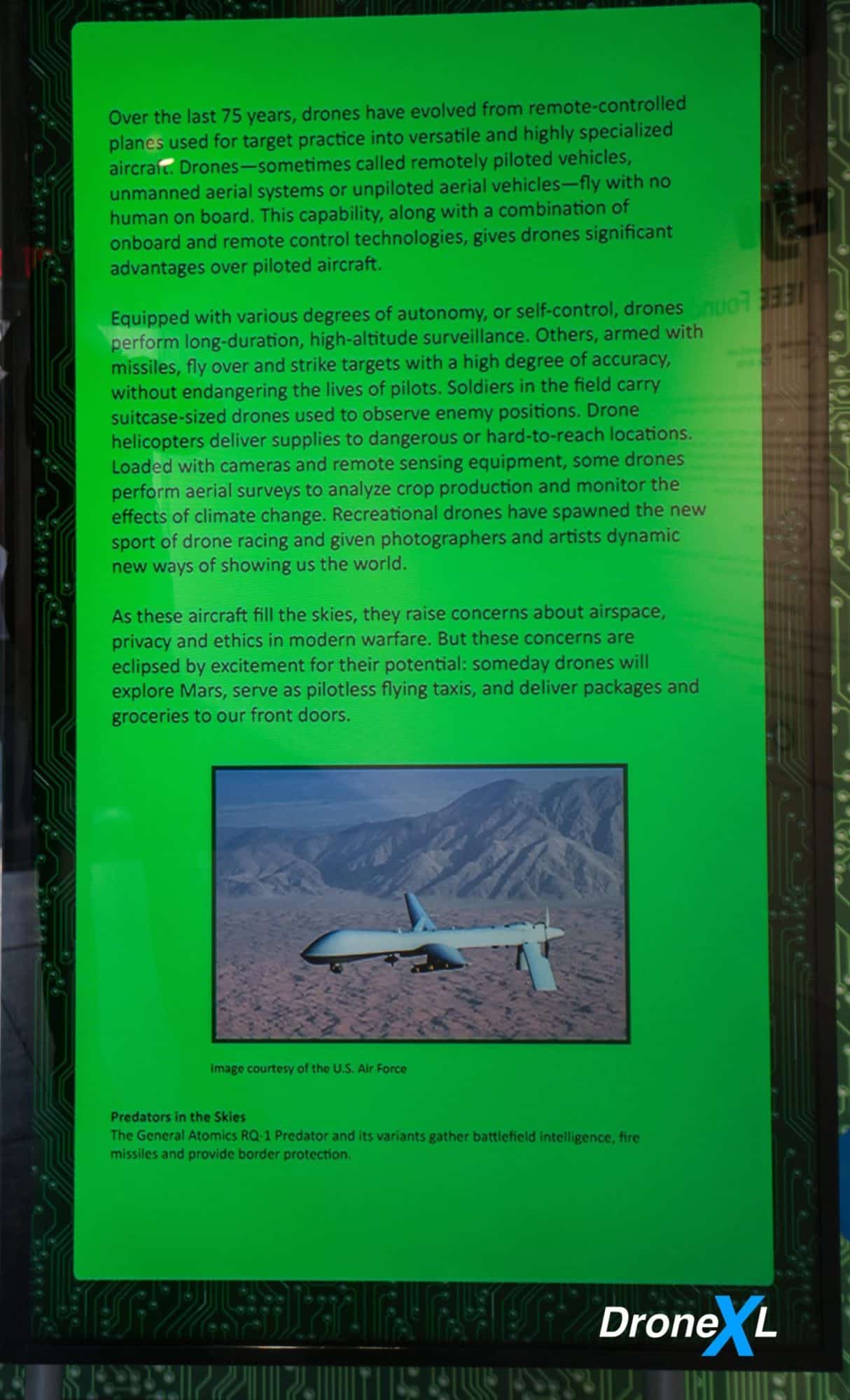 History of Drones: 'Is The Sky The Limit?' Intrepid exposition with DJI. Back in 2017, I went to the Intrepid Sea, Air & Space Museum in New York City to have a look at the exposition from DJI that showed the history of drones. The expo was titled, 'Is The Sky The Limit' and it exhibited how unmanned aircraft were used and developed over time. 