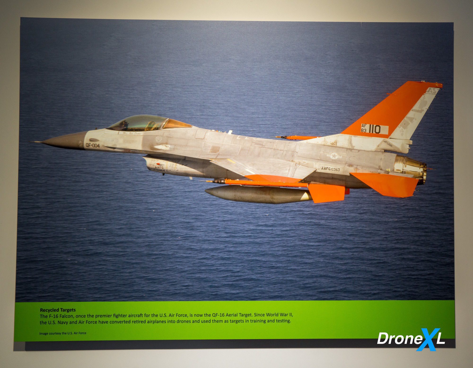 Recycled Targets panel on retired F-16 fighters converted into QF-16 aerial targets.
