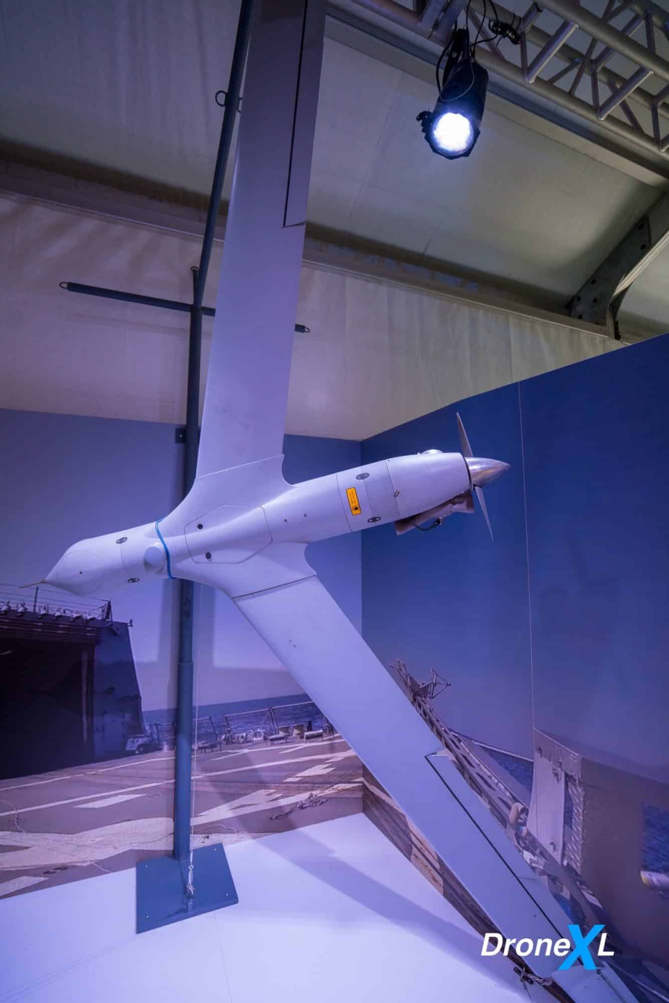 Boeing Insitu ScanEagle on display, a catapult-launched drone spanning 10.2 feet (3.1 meters).
