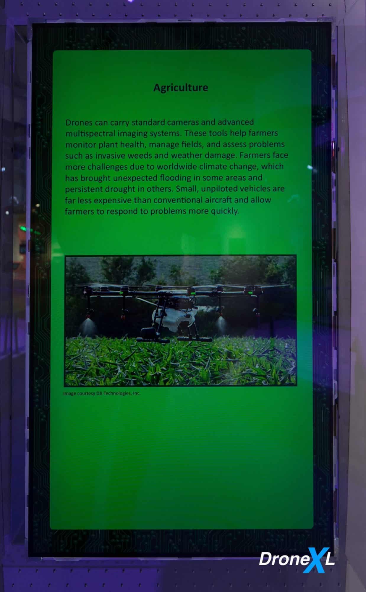 Agriculture section on multispectral imaging that helps farmers monitor plant health.