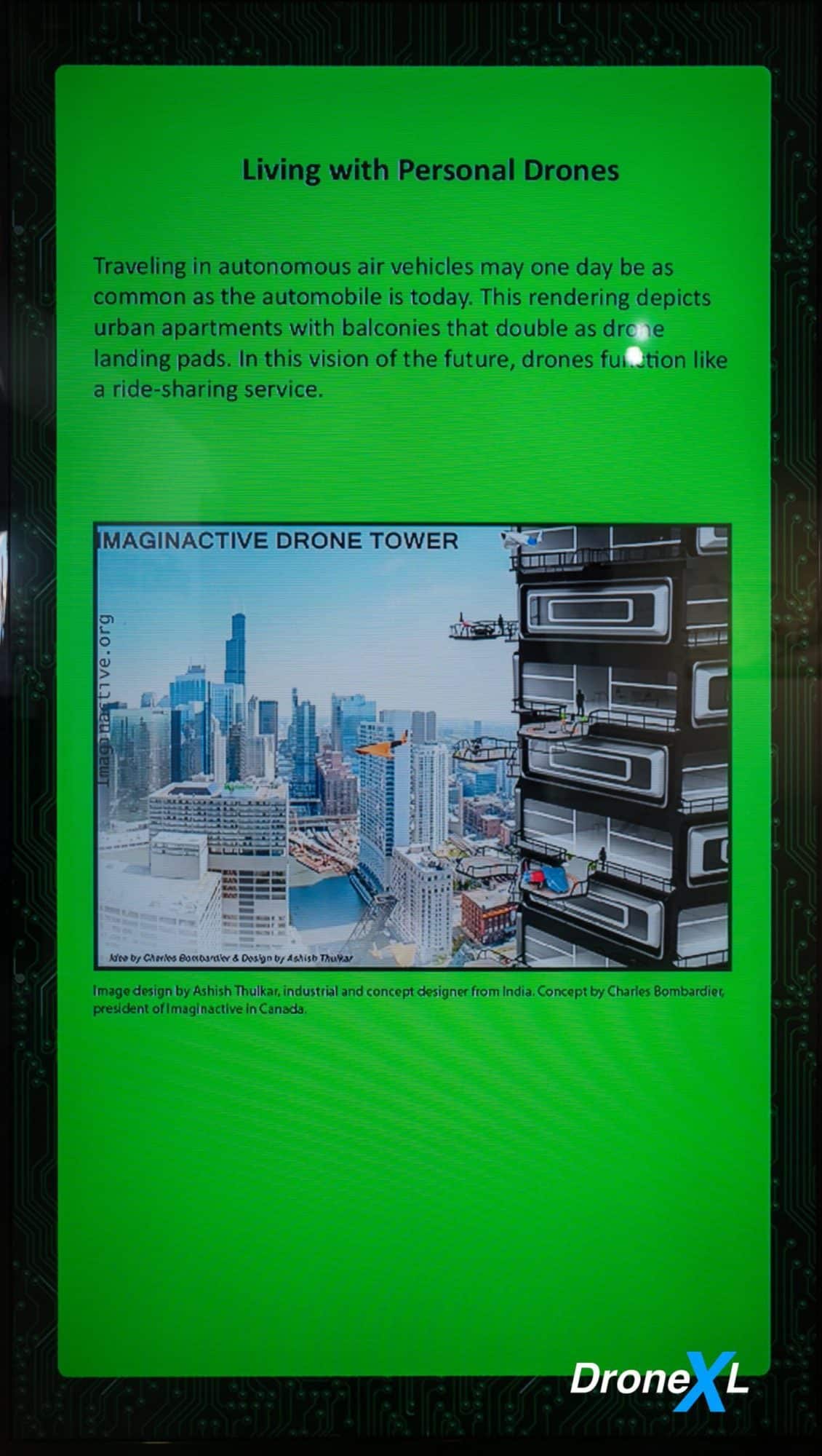 Living with Personal Drones rendering of apartment balconies doubling as drone landing pads.