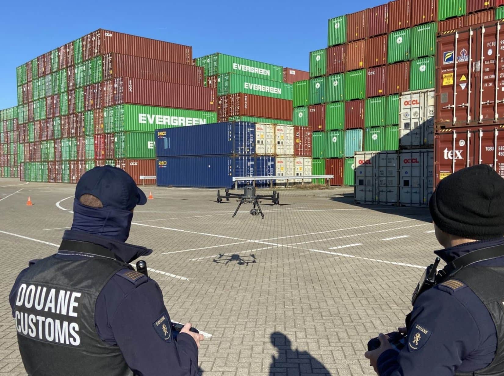 The Customs Drone Team keeping watch over container terminals in the Rotterdam port area.