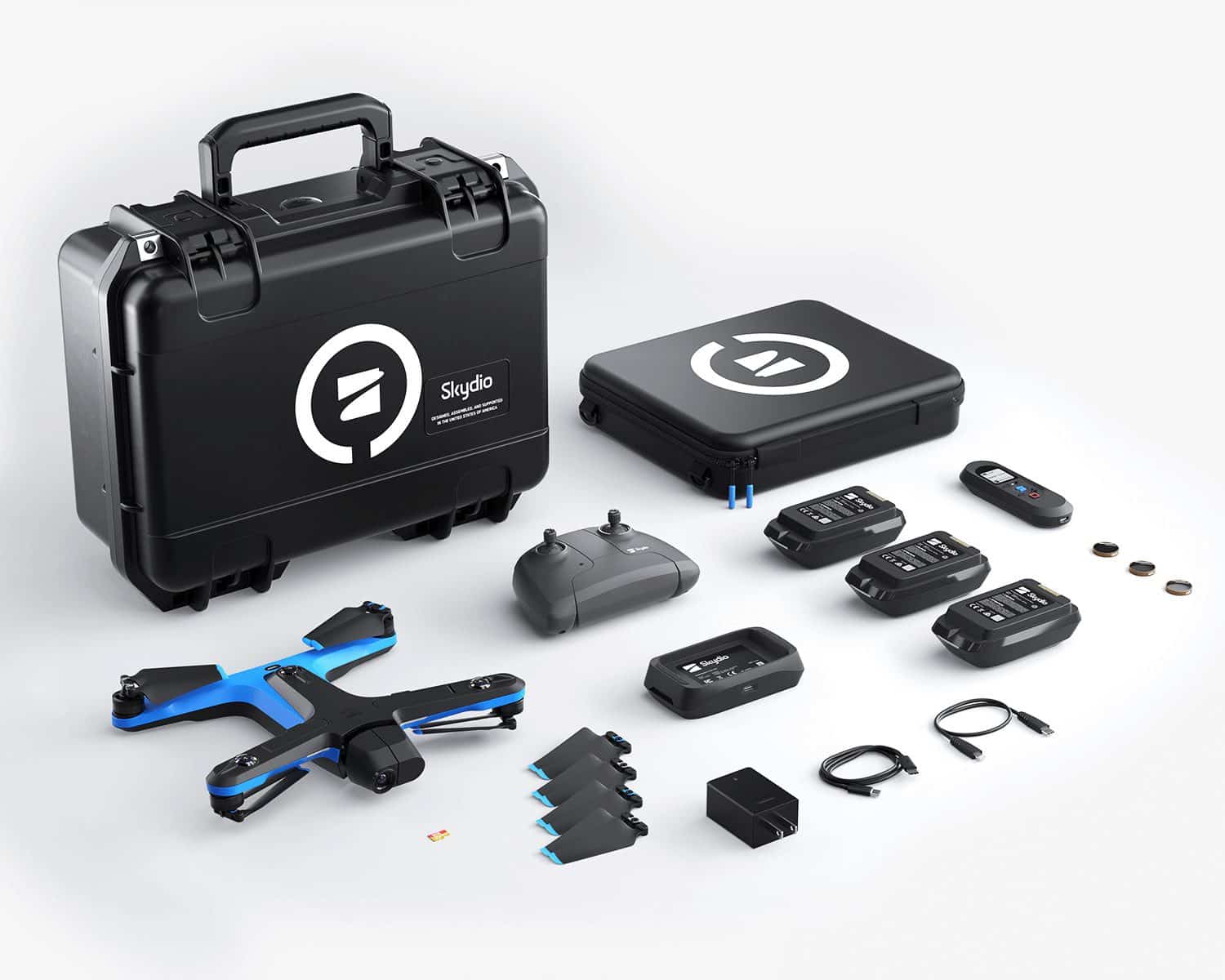 The Skydio 2+ Cinema Kit with Beacon, controller, ND filters and rugged case.