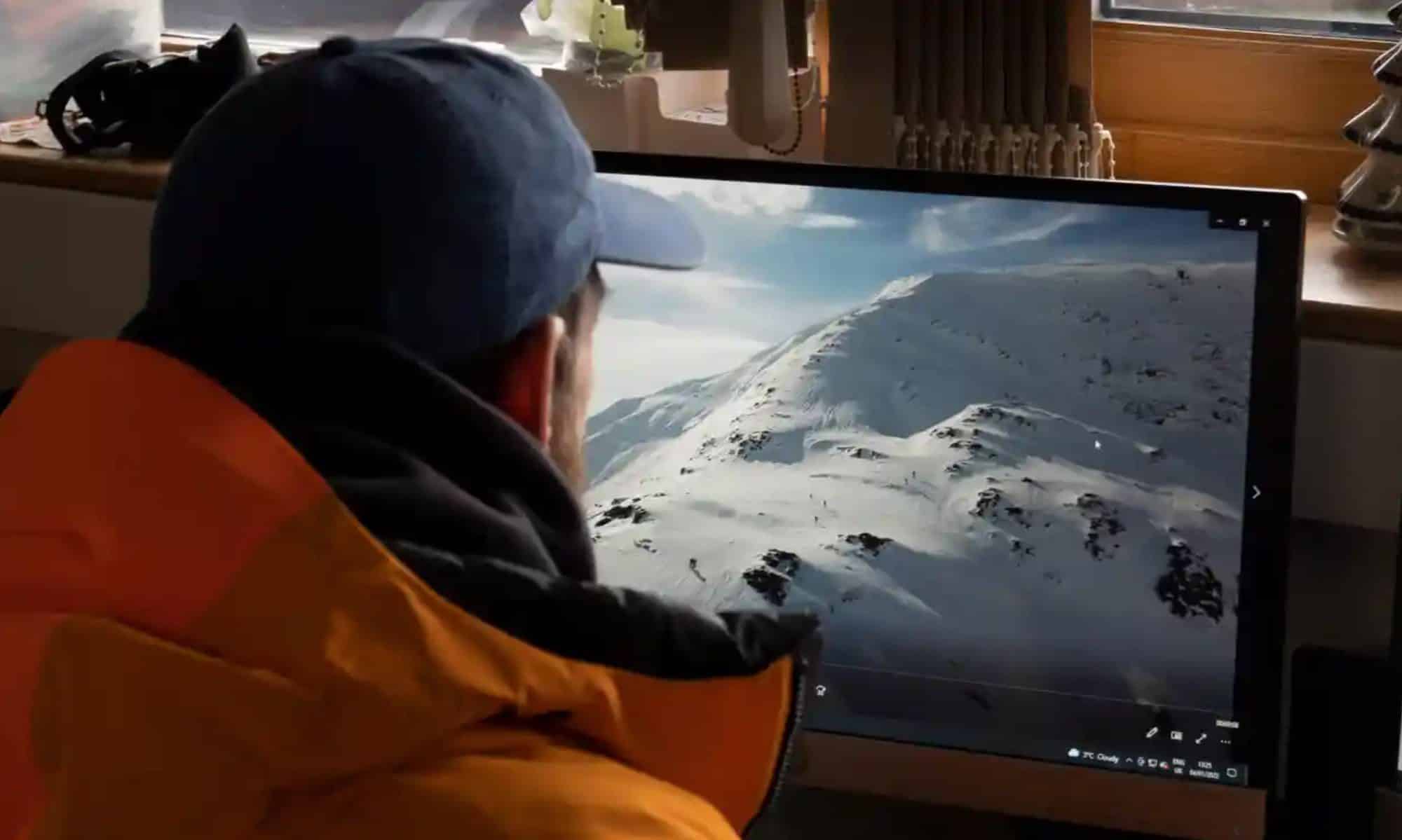 Mike Smith reviewing Mavic 2 Zoom footage back at the rescue team base.