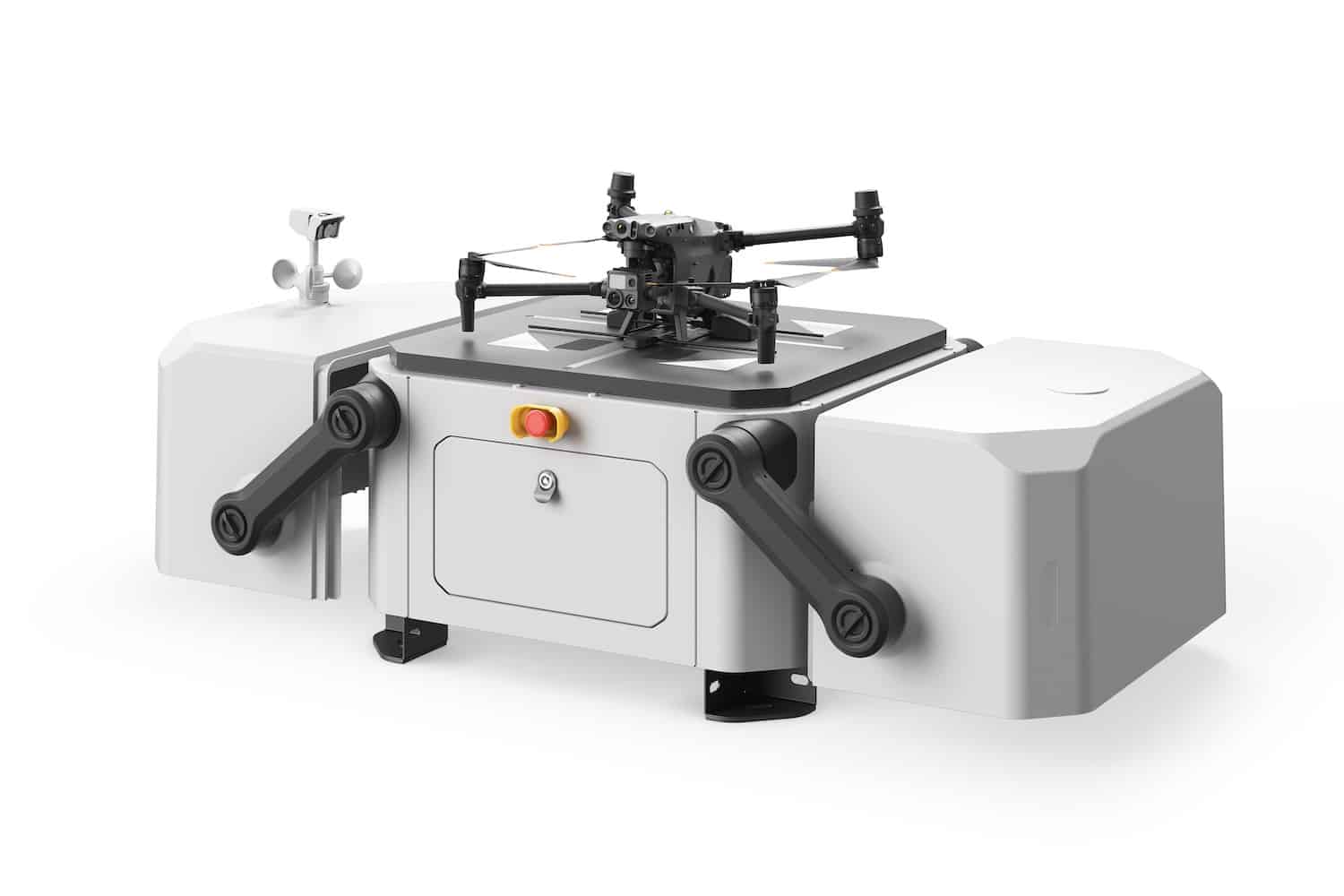 Studio product shot of the DJI Dock against a white background.