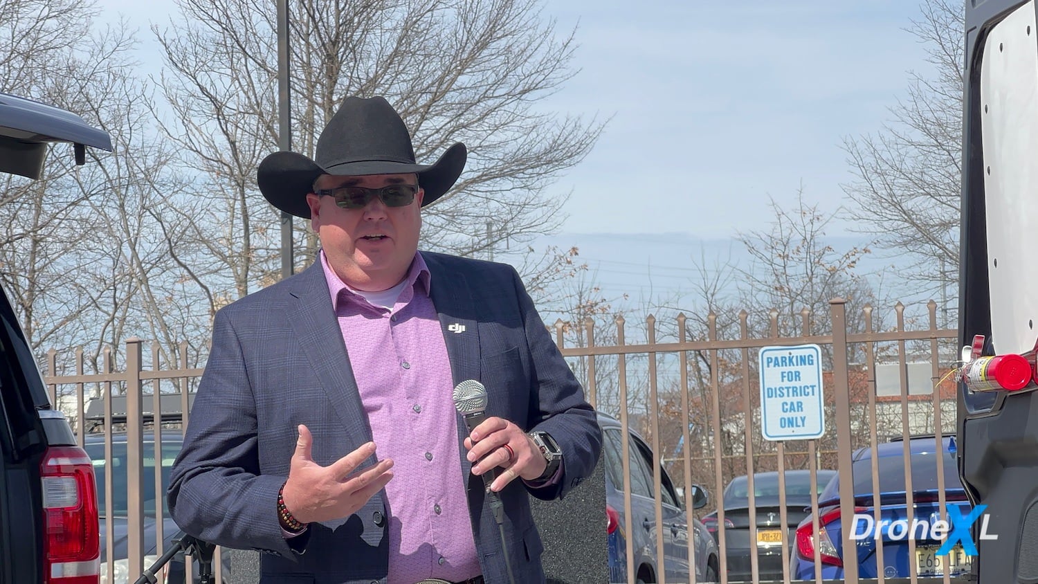 Wayne Baker speaks at the DJI M30 launch event in Elizabeth, New Jersey.