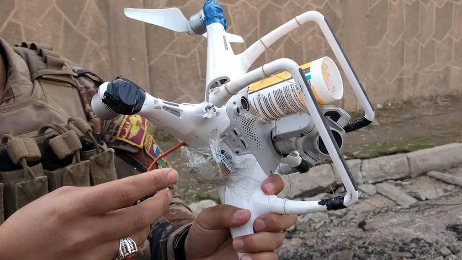 Modified DJI drone with grenade or explosive