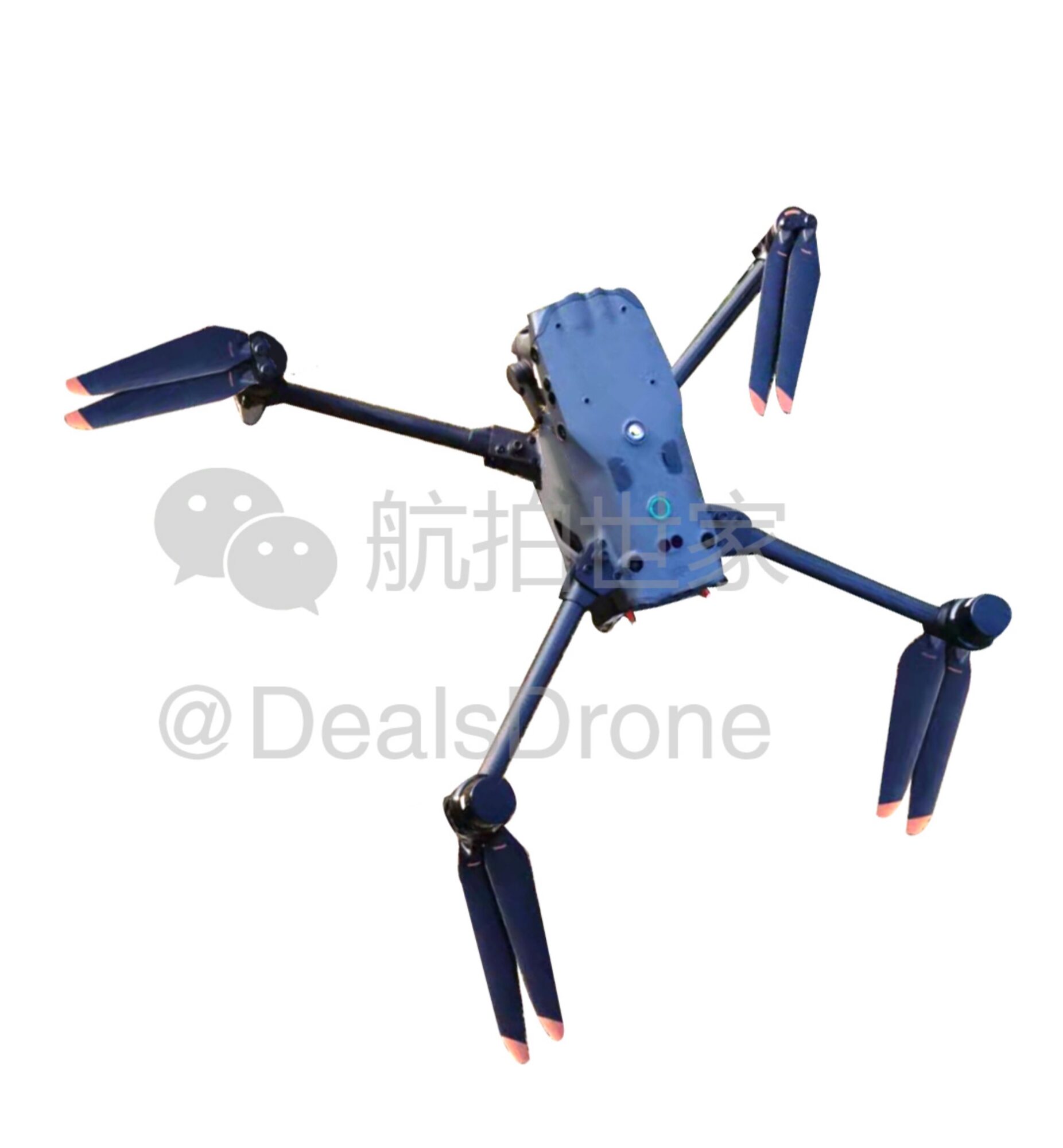 Tall leaked photo of the foldable Matrice standing on its landing gear.