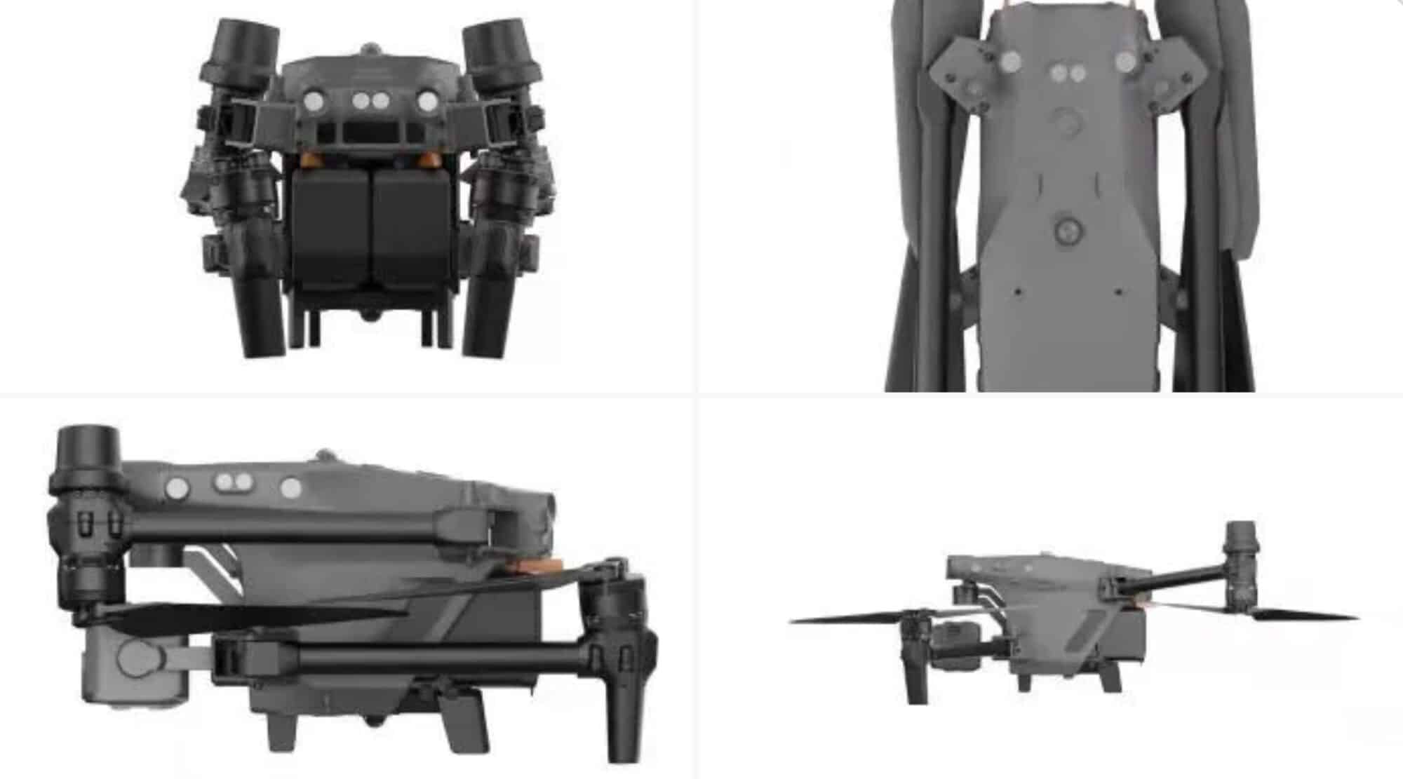 Leaked photo of the foldable DJI Matrice drone with its arms extended for flight.