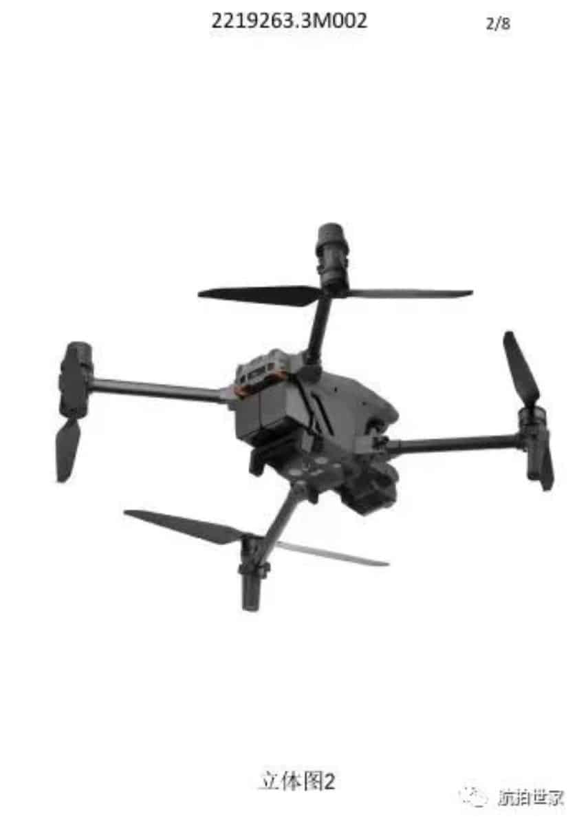 Leaked close-up of the three-axis gimbal carrying wide, zoom and thermal cameras.
