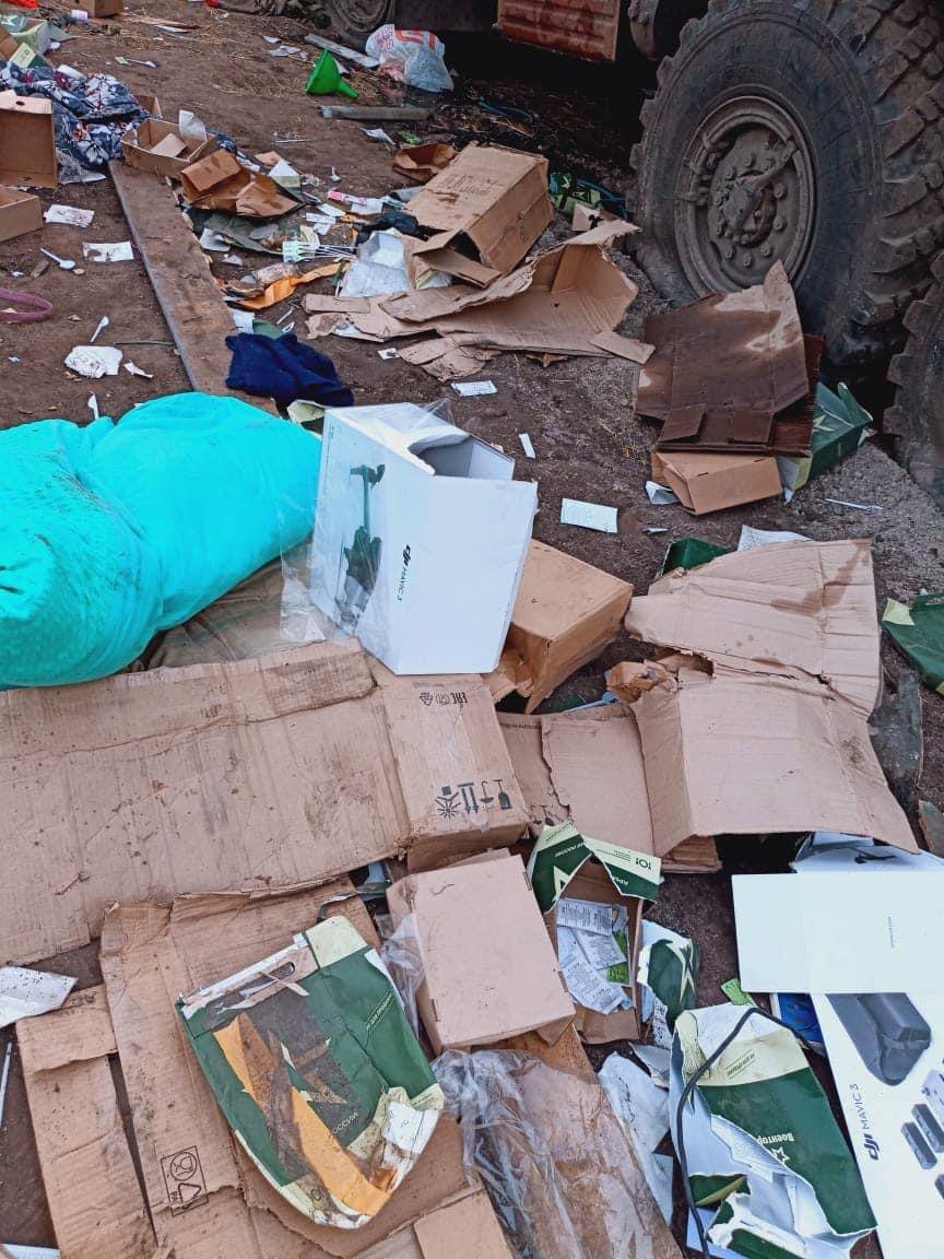 Opened Mavic 3 Combo packaging abandoned by a Russian army drone unit in Ukraine.