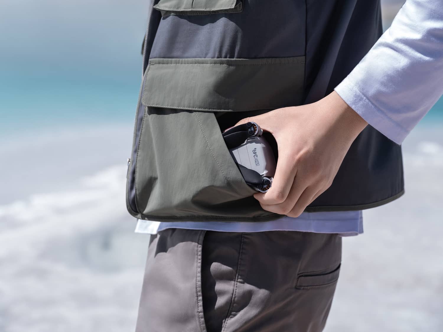 The DJI Mini 3 Pro, which packs FocusTrack and QuickShots into a sub-249-gram body.