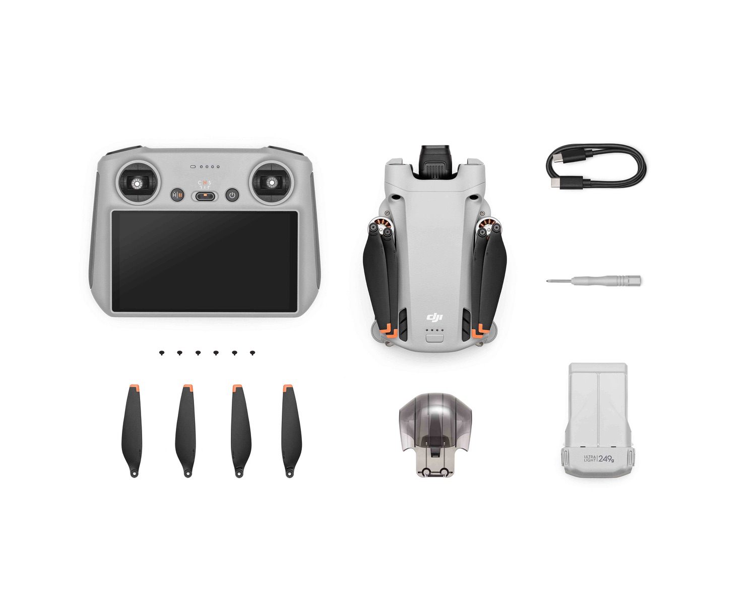 DJI Mini 3 Pro shown with the DJI RC and its 5.5-inch touchscreen.