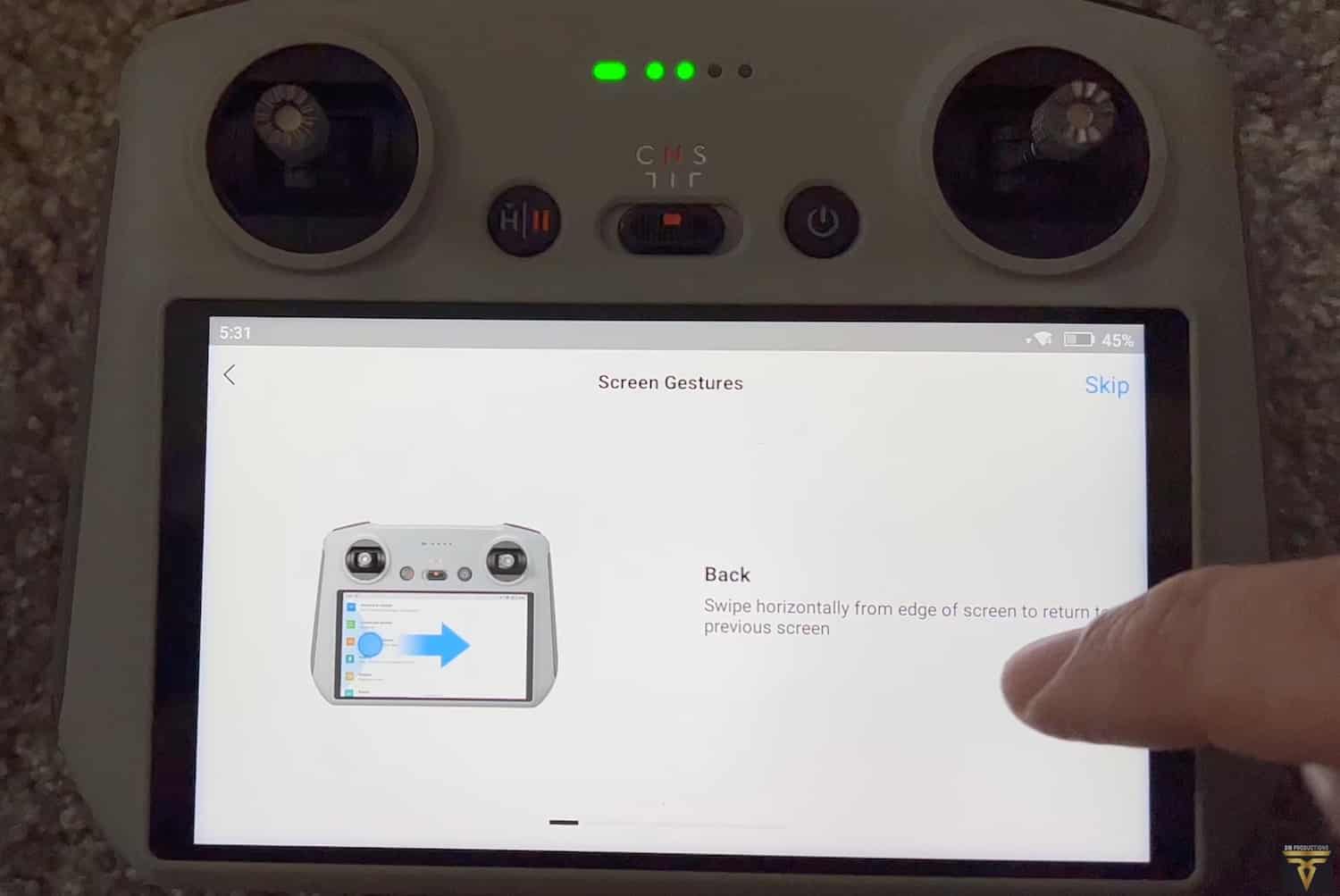 DJI RC for the Mini 3 Pro, which swipes the screen instead of using a back button.