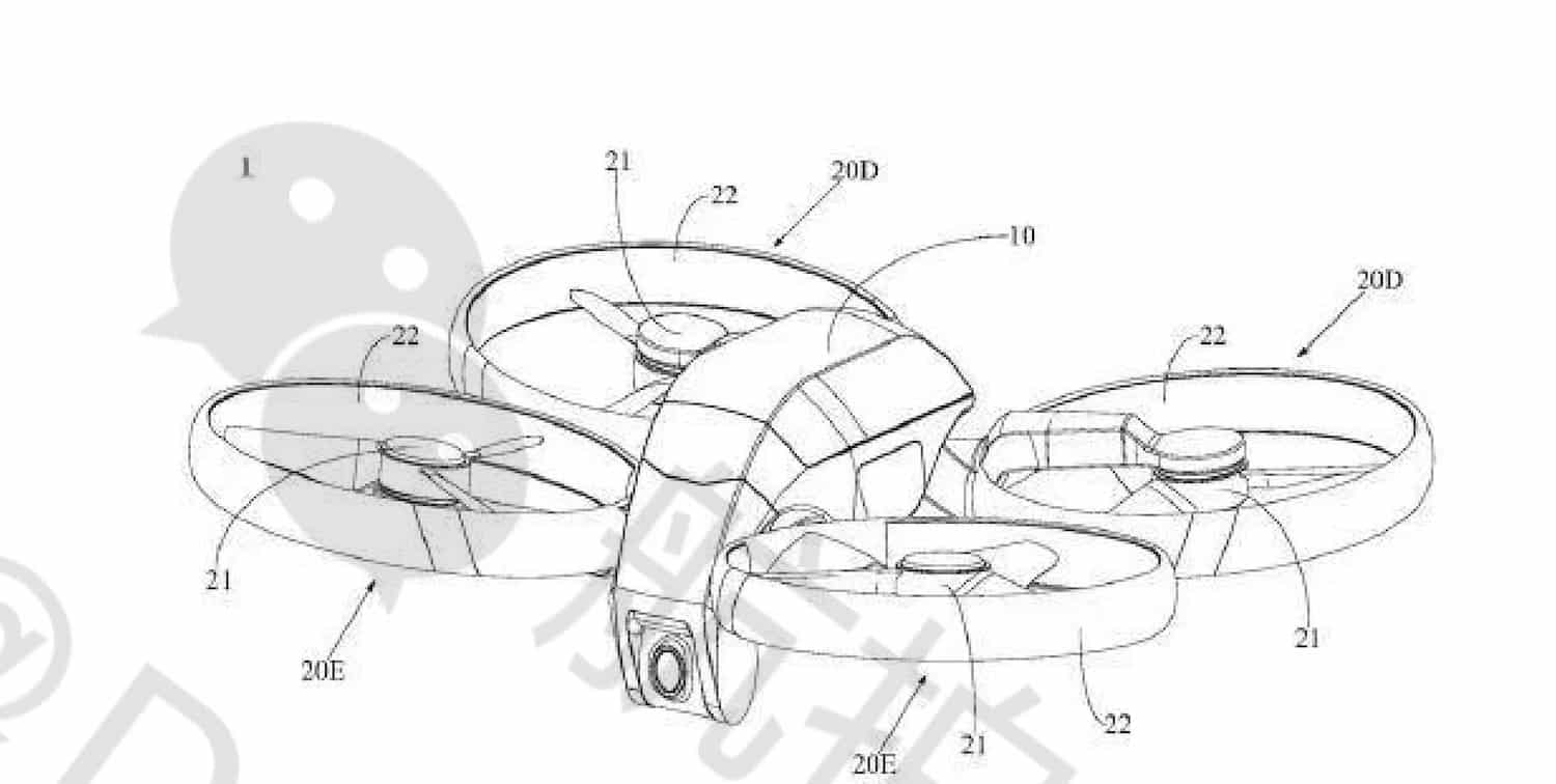 Line drawing of a ducted quadcopter from an apparent DJI patent application.