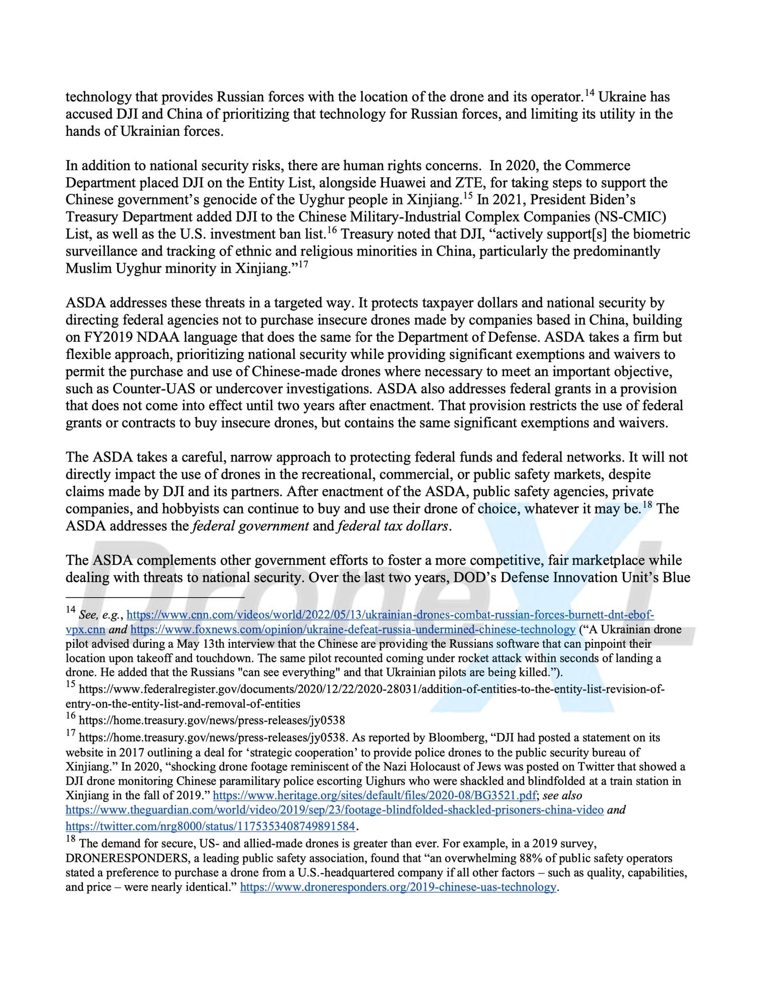 Page three of the blue sUAS letter sent to Senate committee leaders.