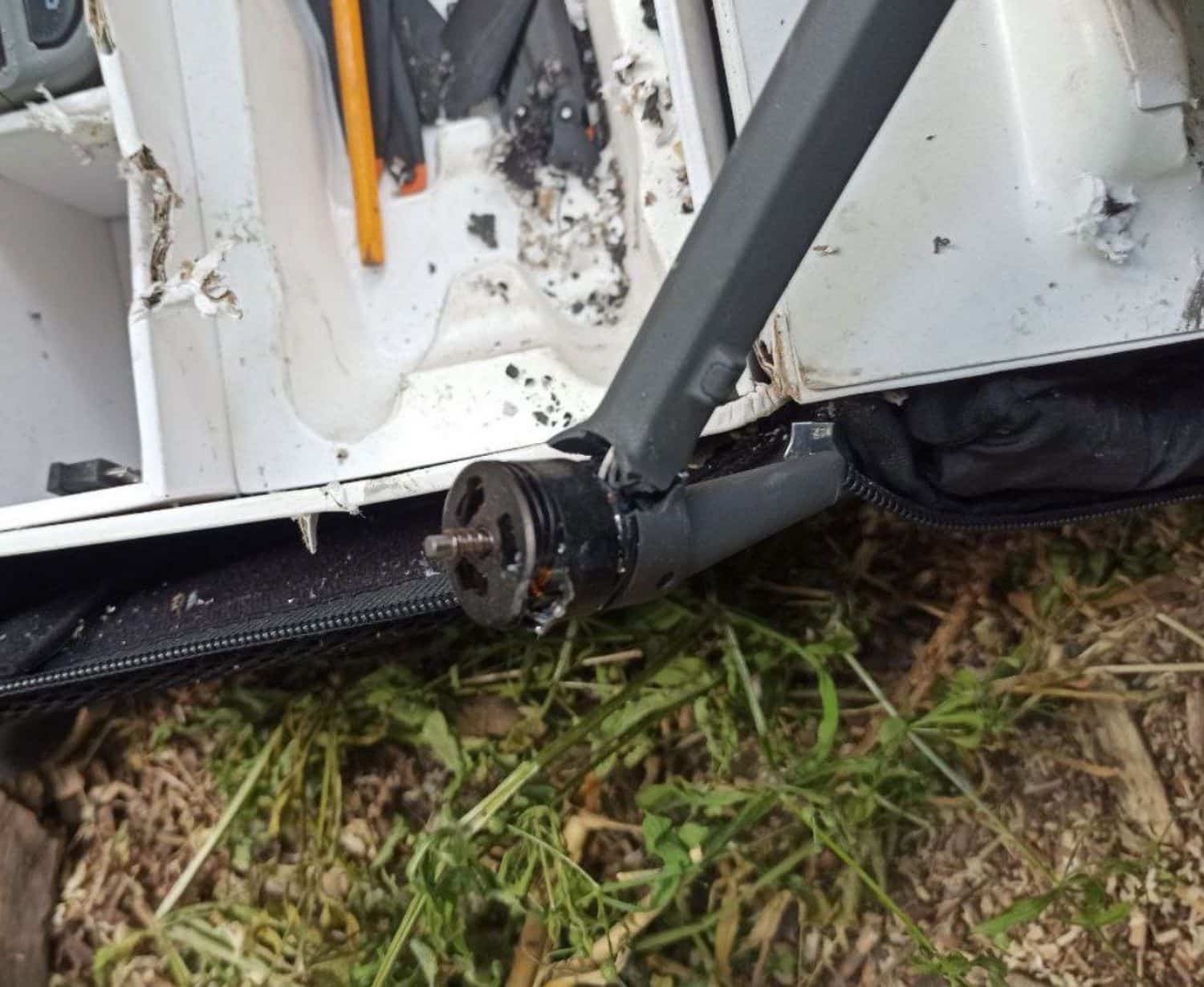 Torn pack and equipment recovered after the explosion, shared on Telegram.