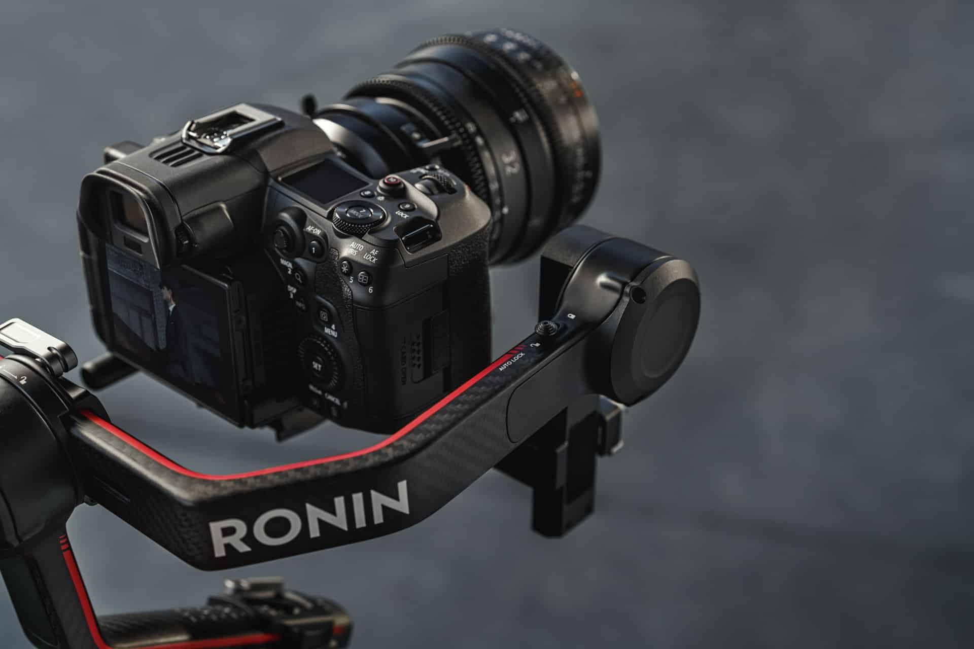 DJI RS 3 Pro with its carbon fiber extended arms and automated axis locks.