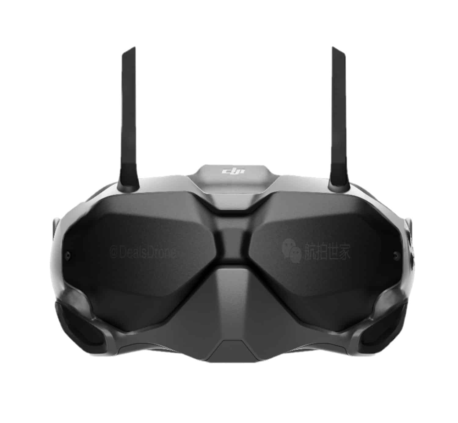 The leaked goggles photo de-squeezed by Chillindrone, revealing the familiar DJI shape.