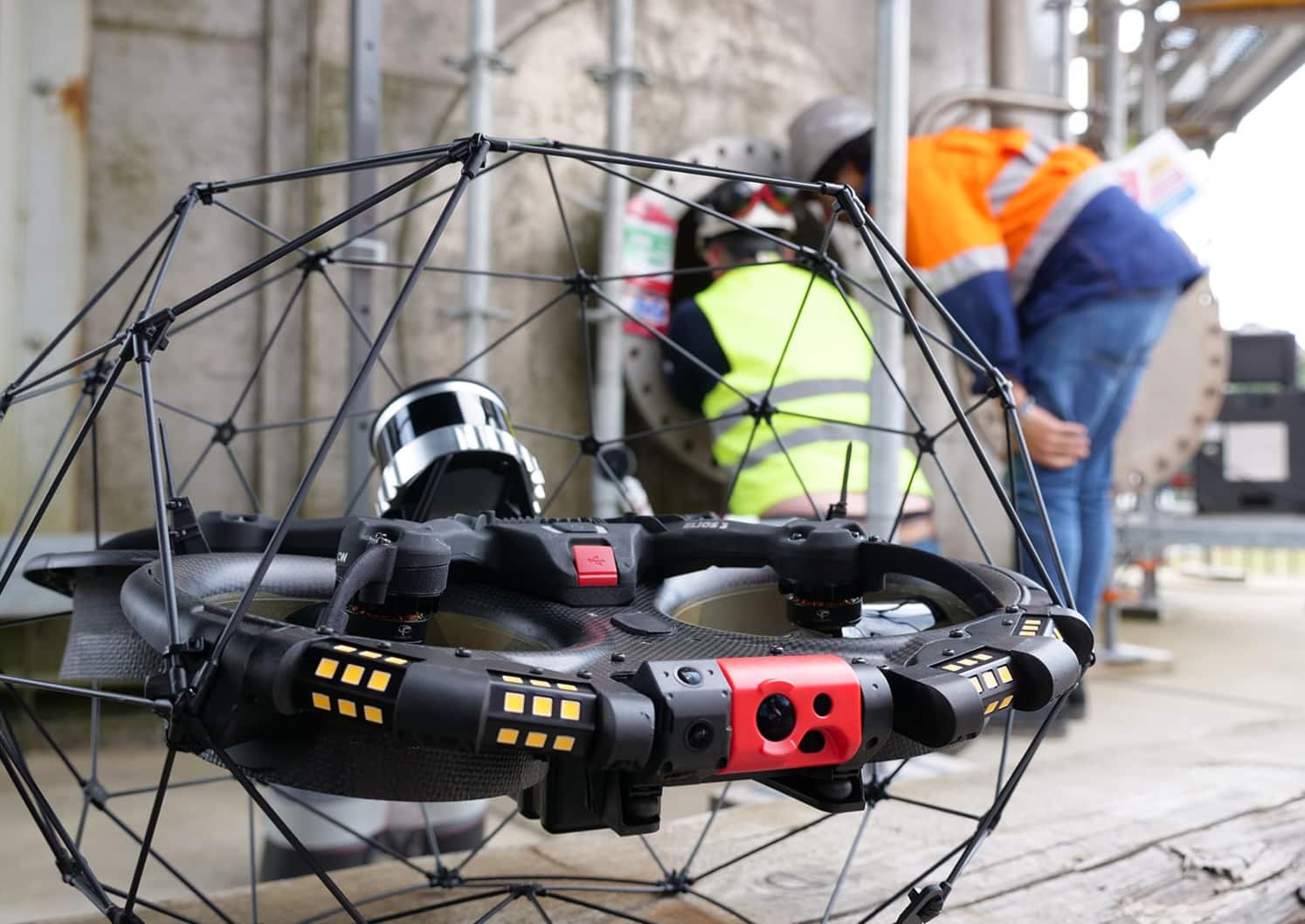 Flyability Elios 3 caged drone built for confined space inspections.