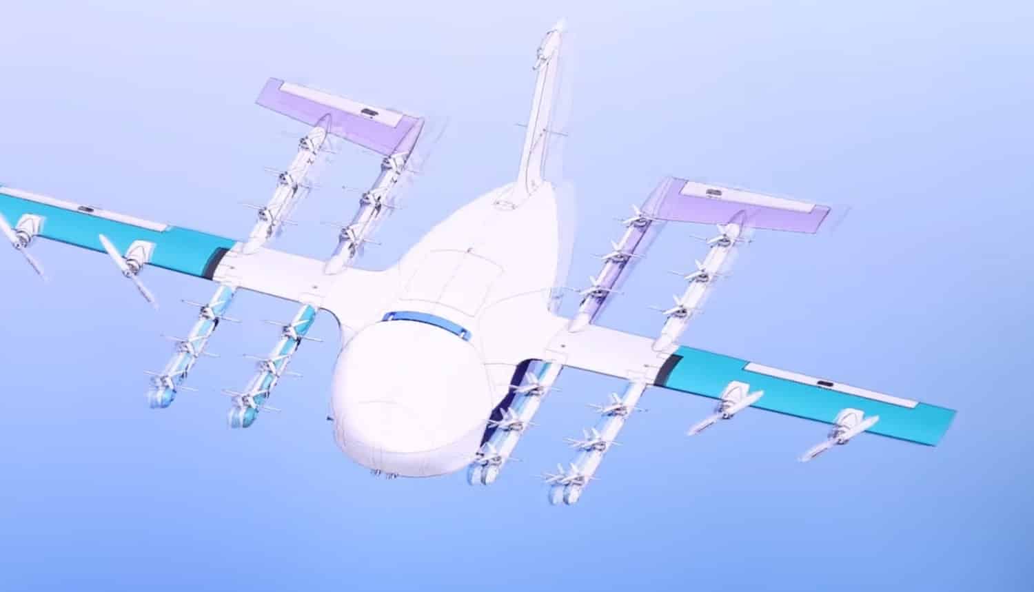 A Wing delivery drone lowering a cardboard package on its tether.