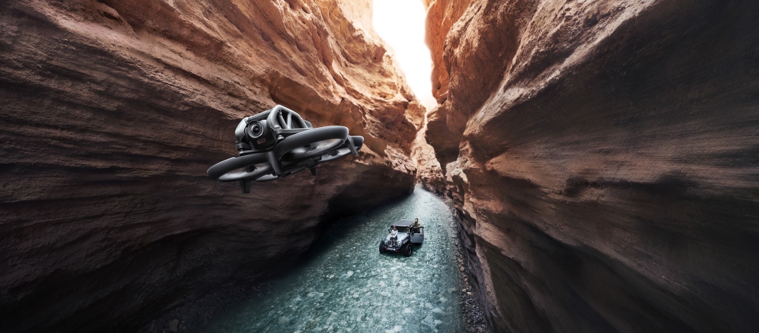 DJI Avata cinewhoop pictured in the DJI Born to Fly launch campaign.