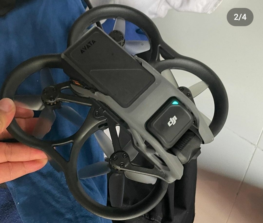 Top-down leaked view of the DJI Avata showing its ducted three-inch propellers and branding.