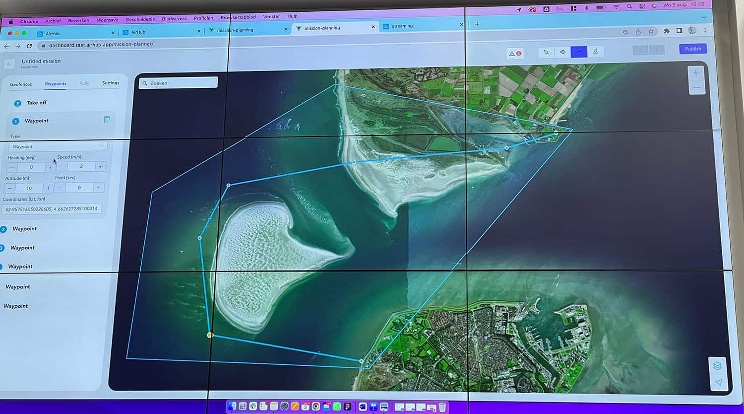 Screenshot of a drone delivery flight being planned in AirHub's Drone Operations Center.