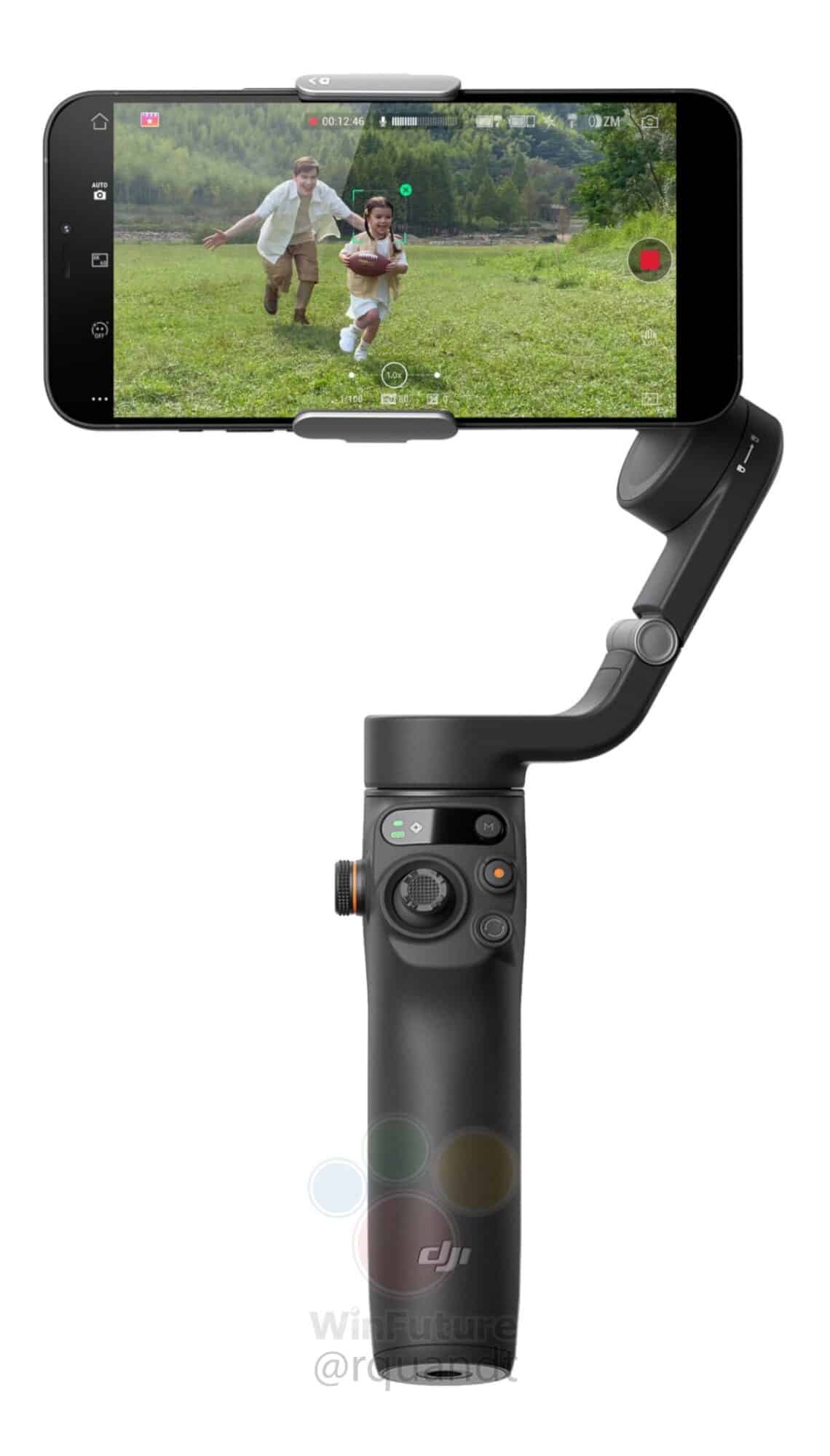 Leaked DJI Osmo Mobile 6 product photo showing the gimbal folded for transport.