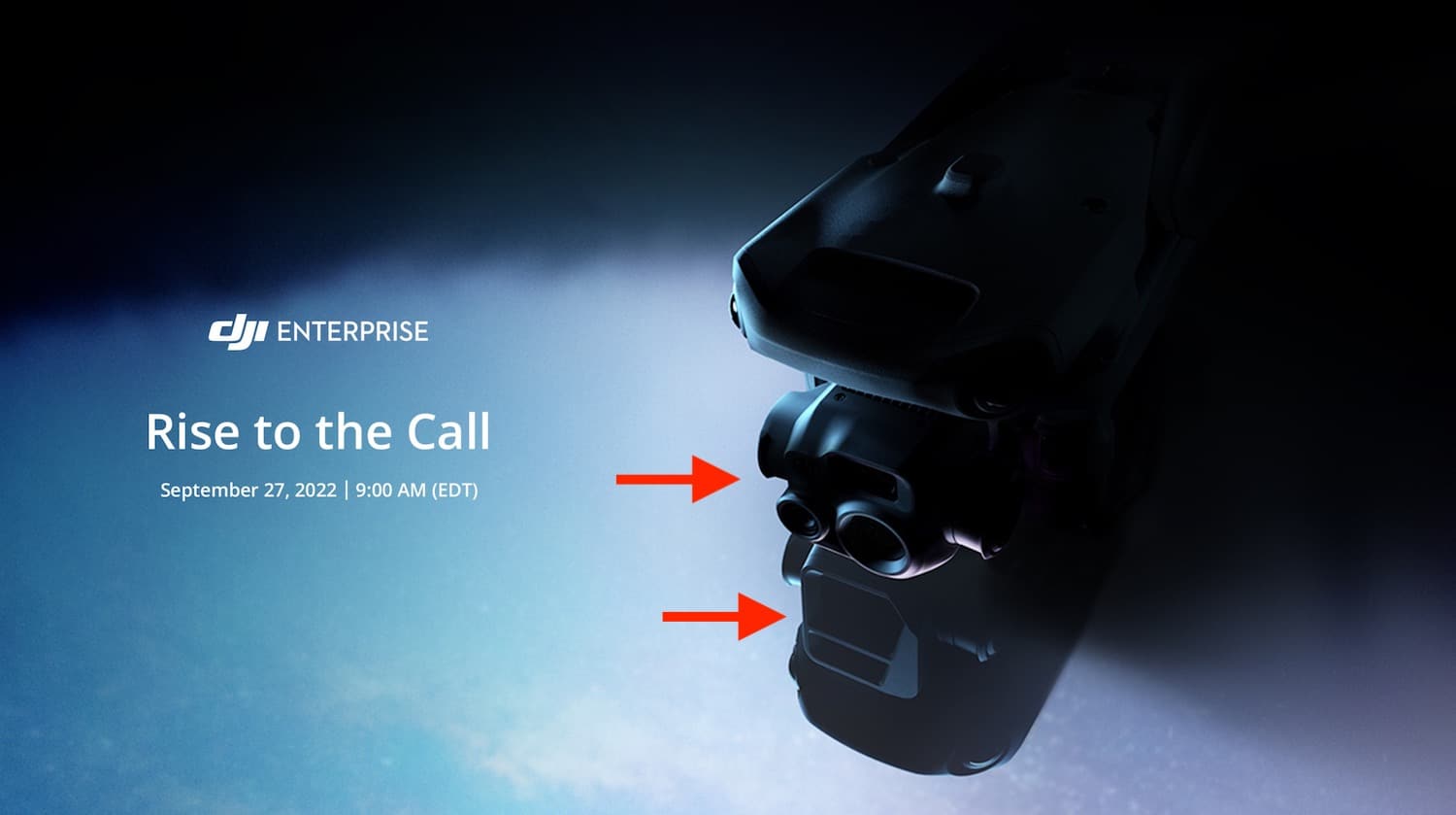 DJI teaser for the Mavic 3 Enterprise whose reflection reveals a different camera.