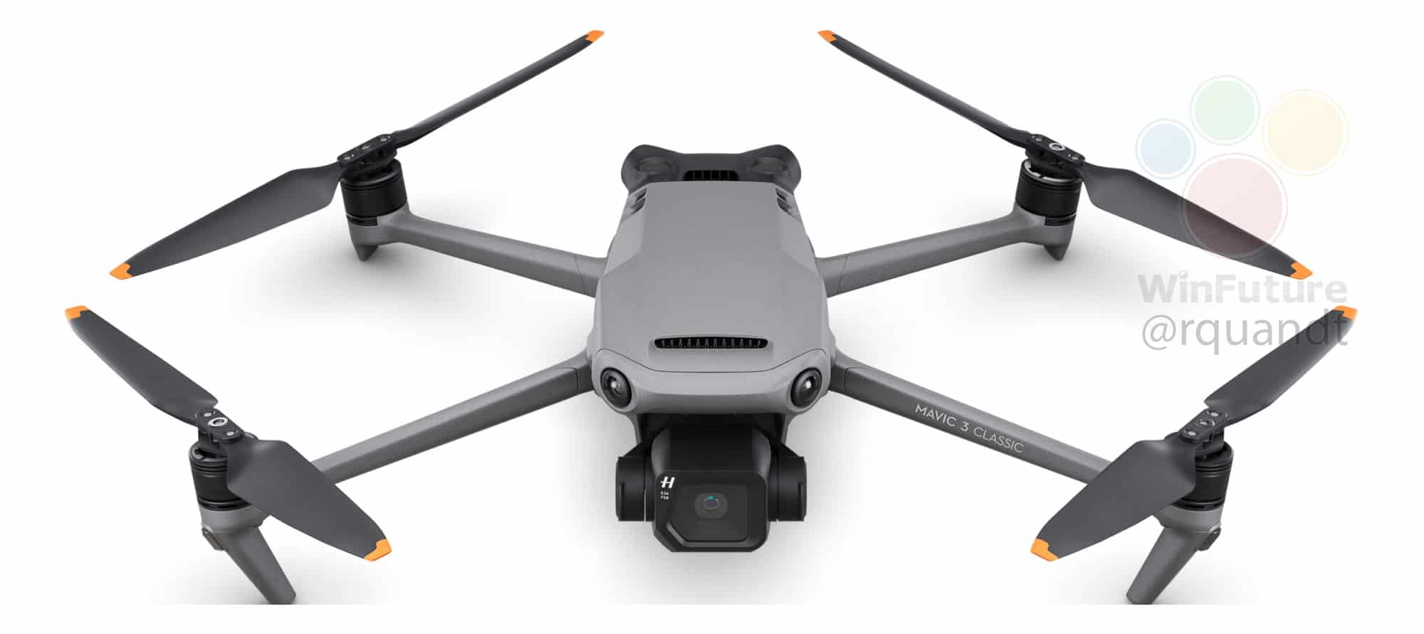 Leaked view of the Mavic 3 Classic, which drops the Mavic 3 telephoto lens.