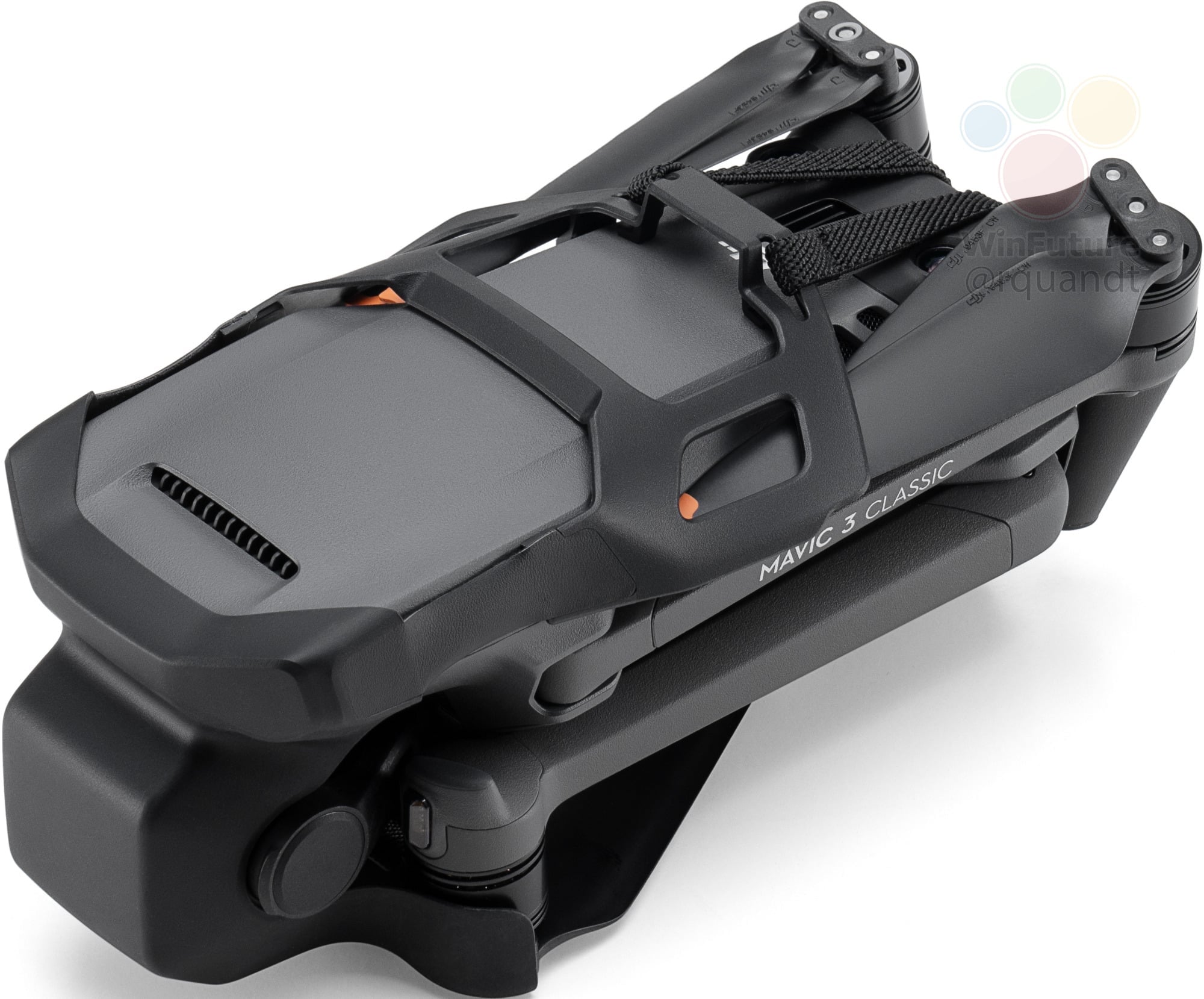 The Mavic 3 Classic with its gimbal tilted, showing the single 20-megapixel camera.