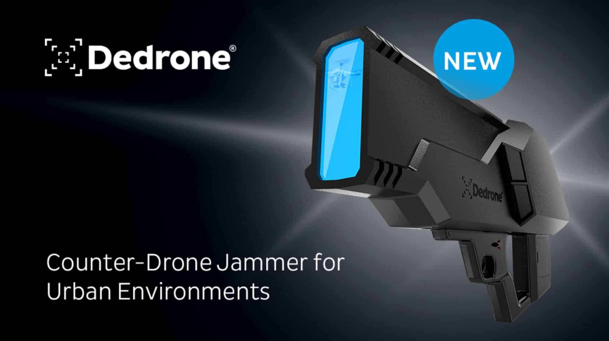 Product graphic for a Dedrone counter-drone jammer built for urban environments.