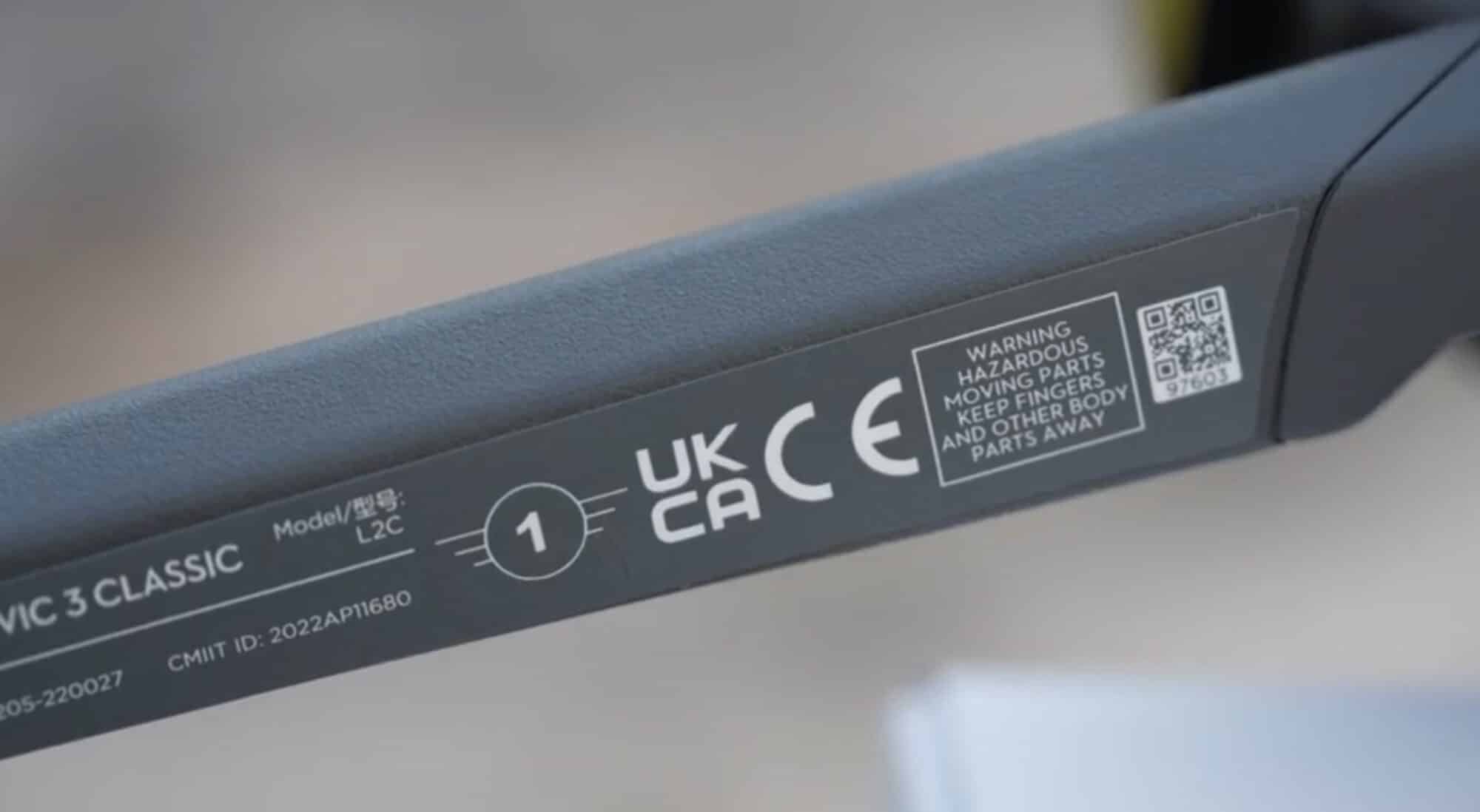 The CE C1 class label on a DJI Mavic 3, highlighted by Jasper Ellens.